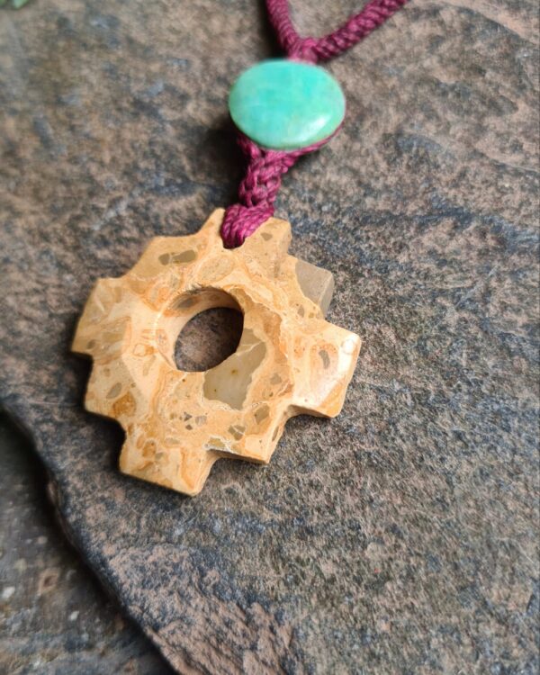 Light earthy Jasper stone and Amazonite chakana Inca cross necklace