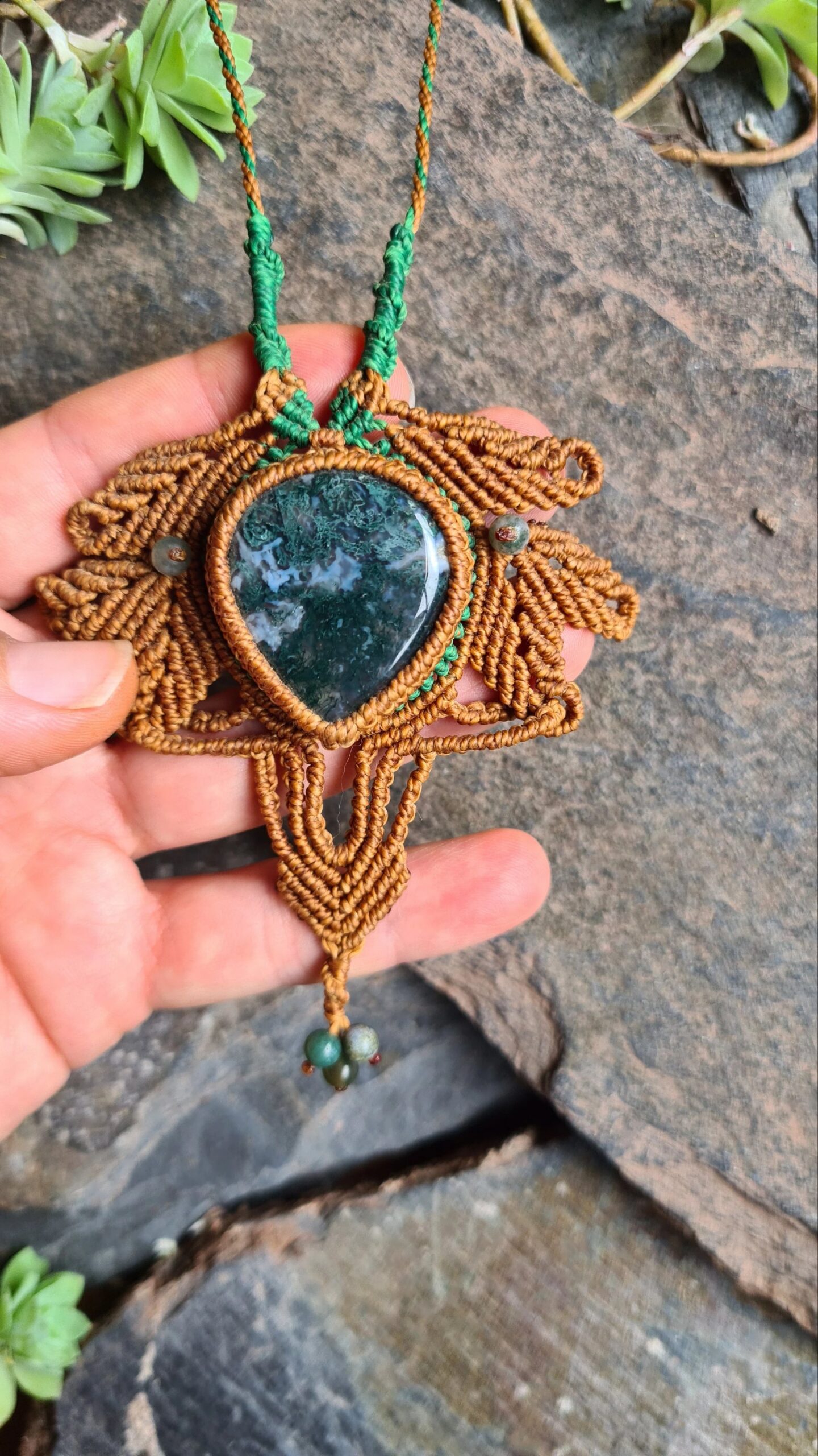 Moss agate macrame necklace - Image 2