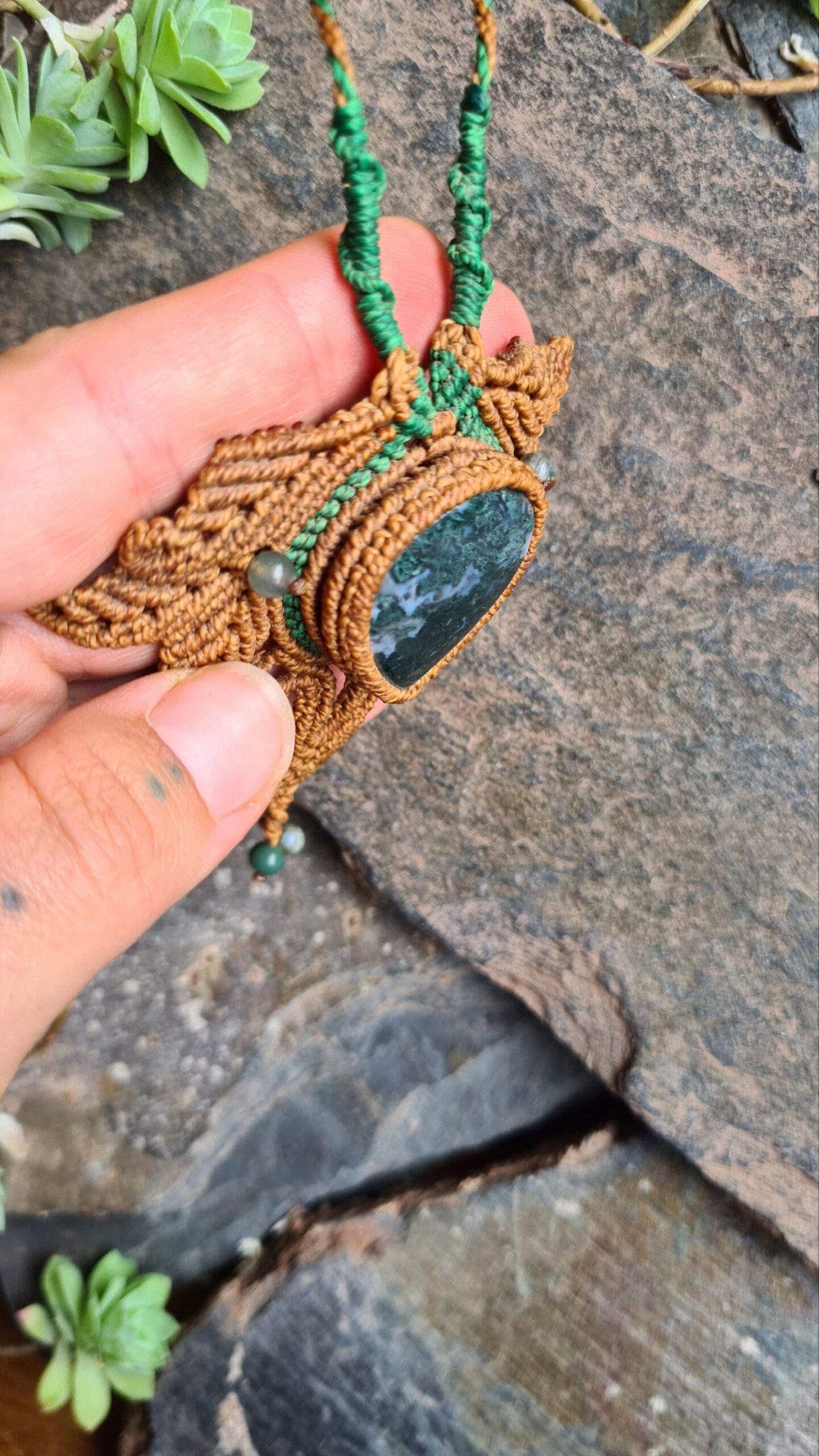 Moss agate macrame necklace - Image 3