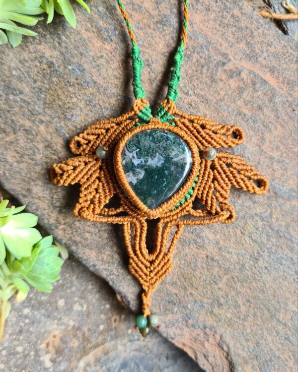 Moss agate macrame necklace