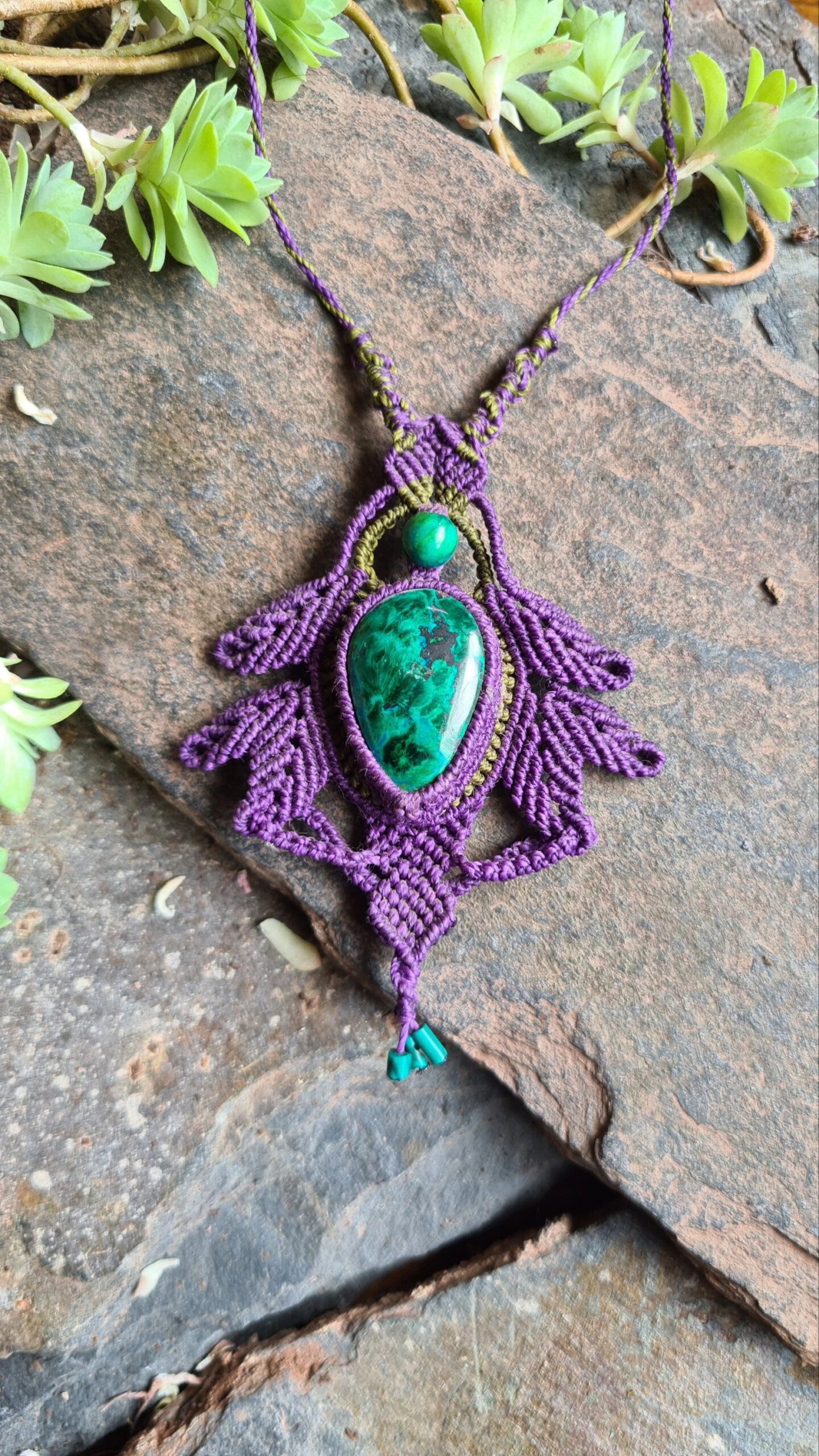 Chrysocolla turquoise macrame necklace