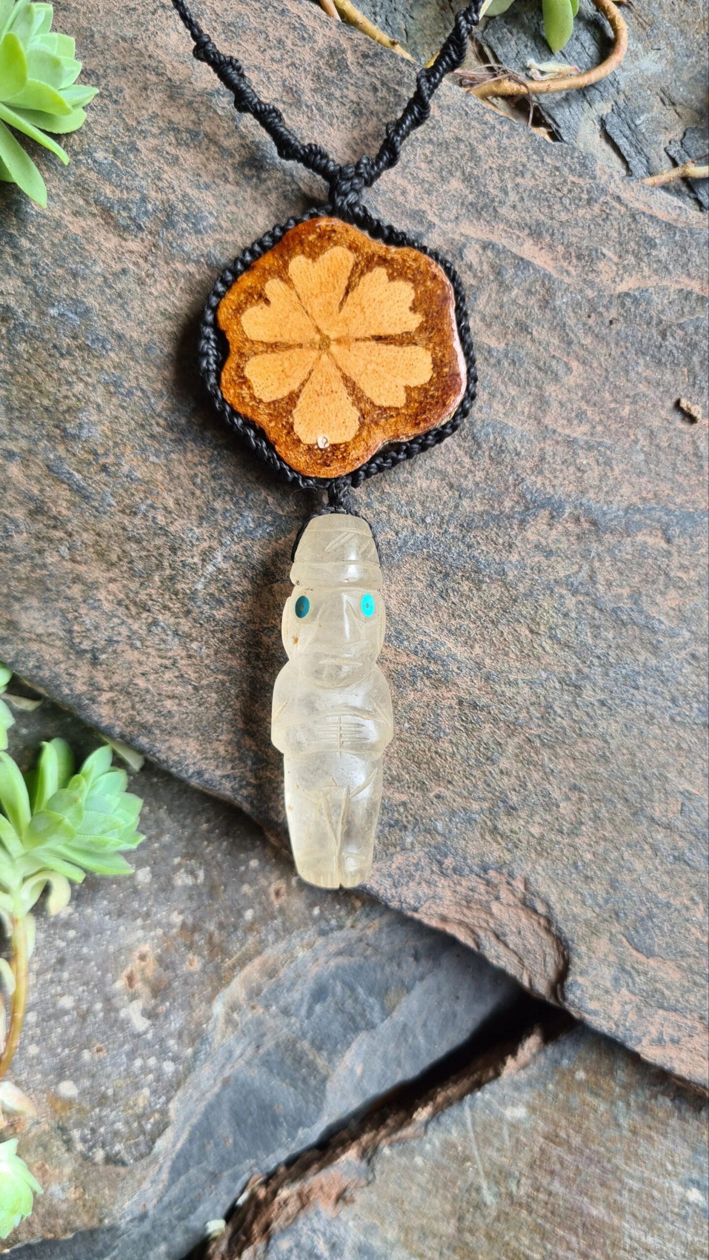Spirit of the vine Quartz carving with Ayahuasca slice