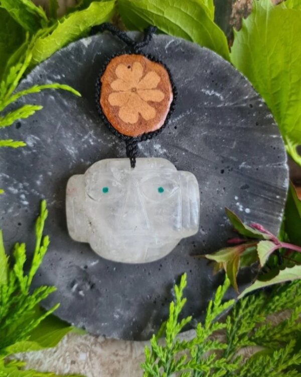 Spirit of the vine Quartz carving with Ayahuasca slice
