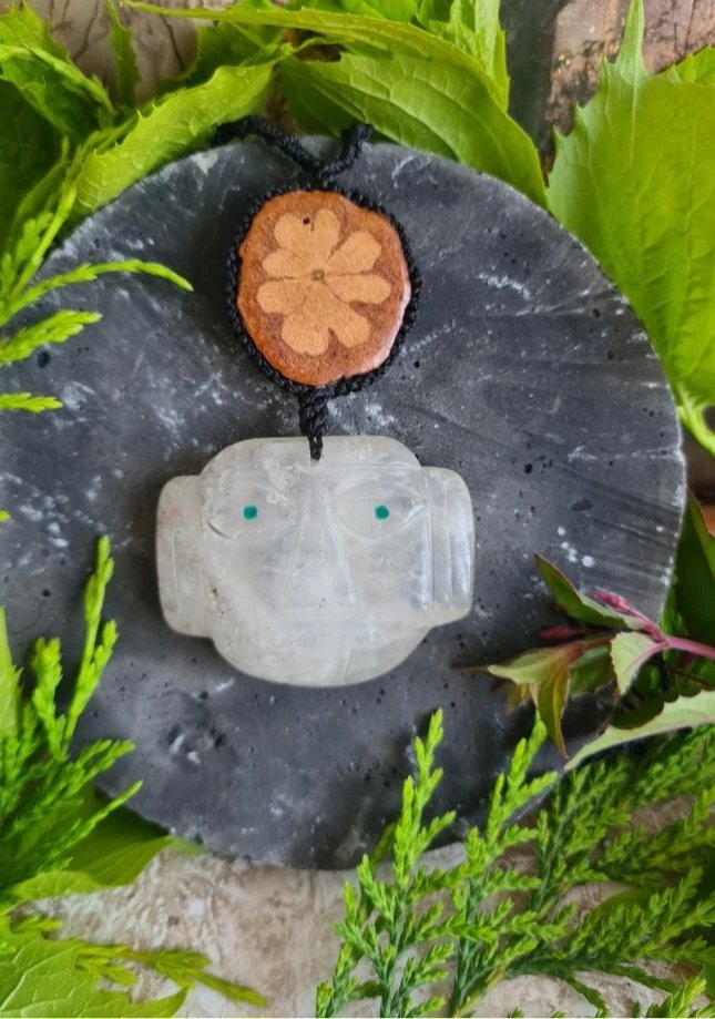Spirit of the vine Quartz carving with Ayahuasca slice