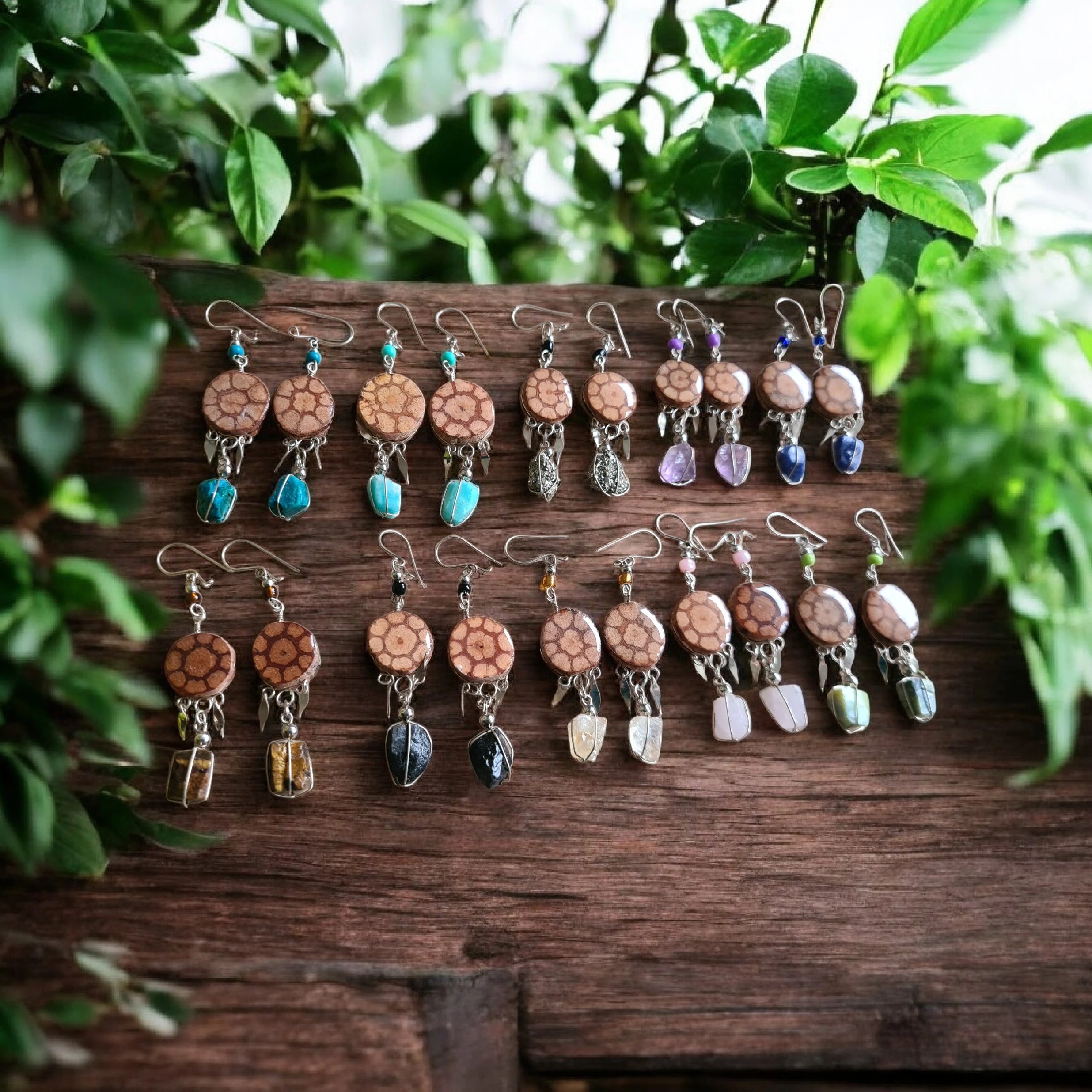 Ayahuasca slice and raw crystal earrings - Image 3