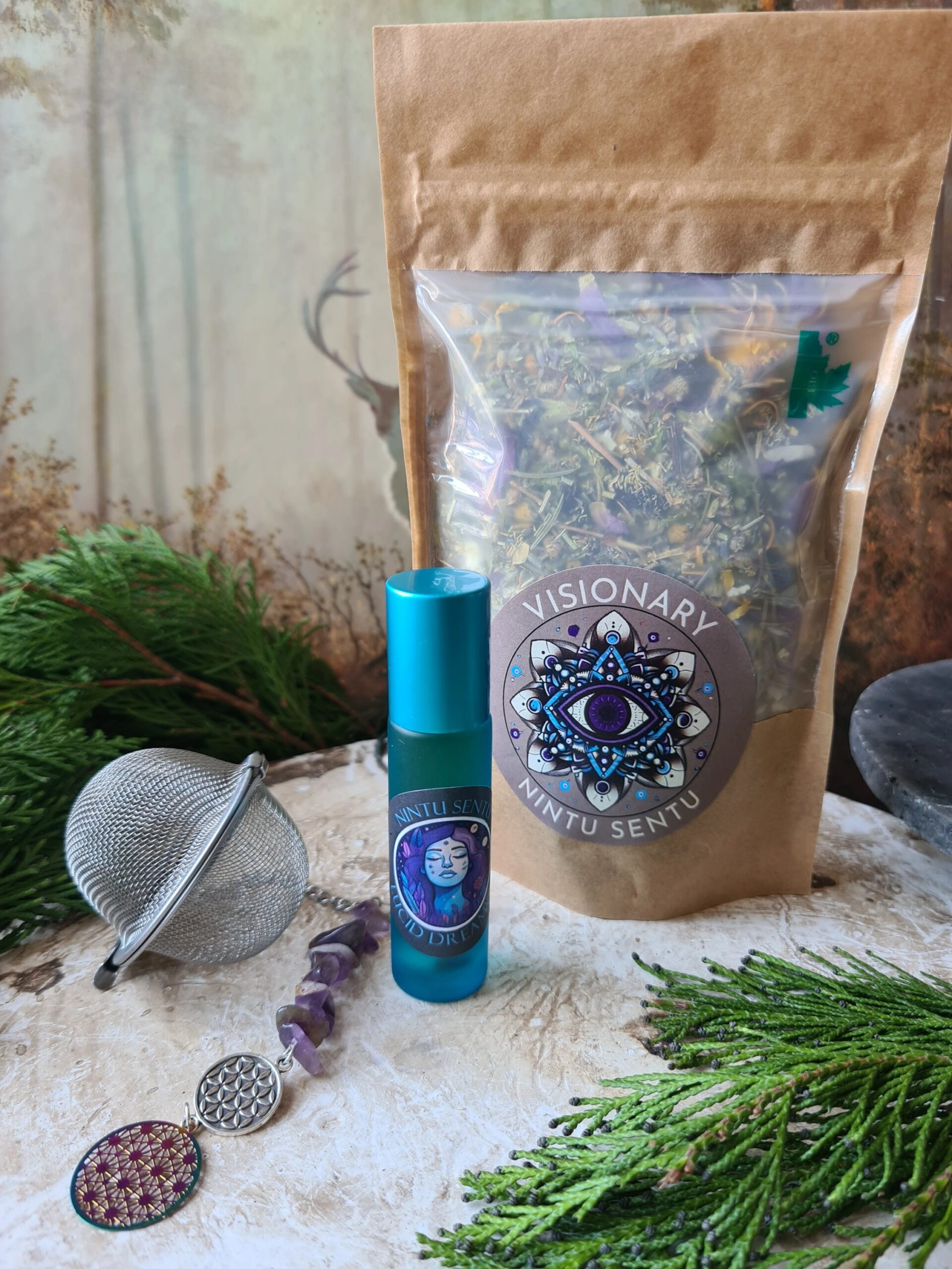 Visionary tea oil and tea strainer set