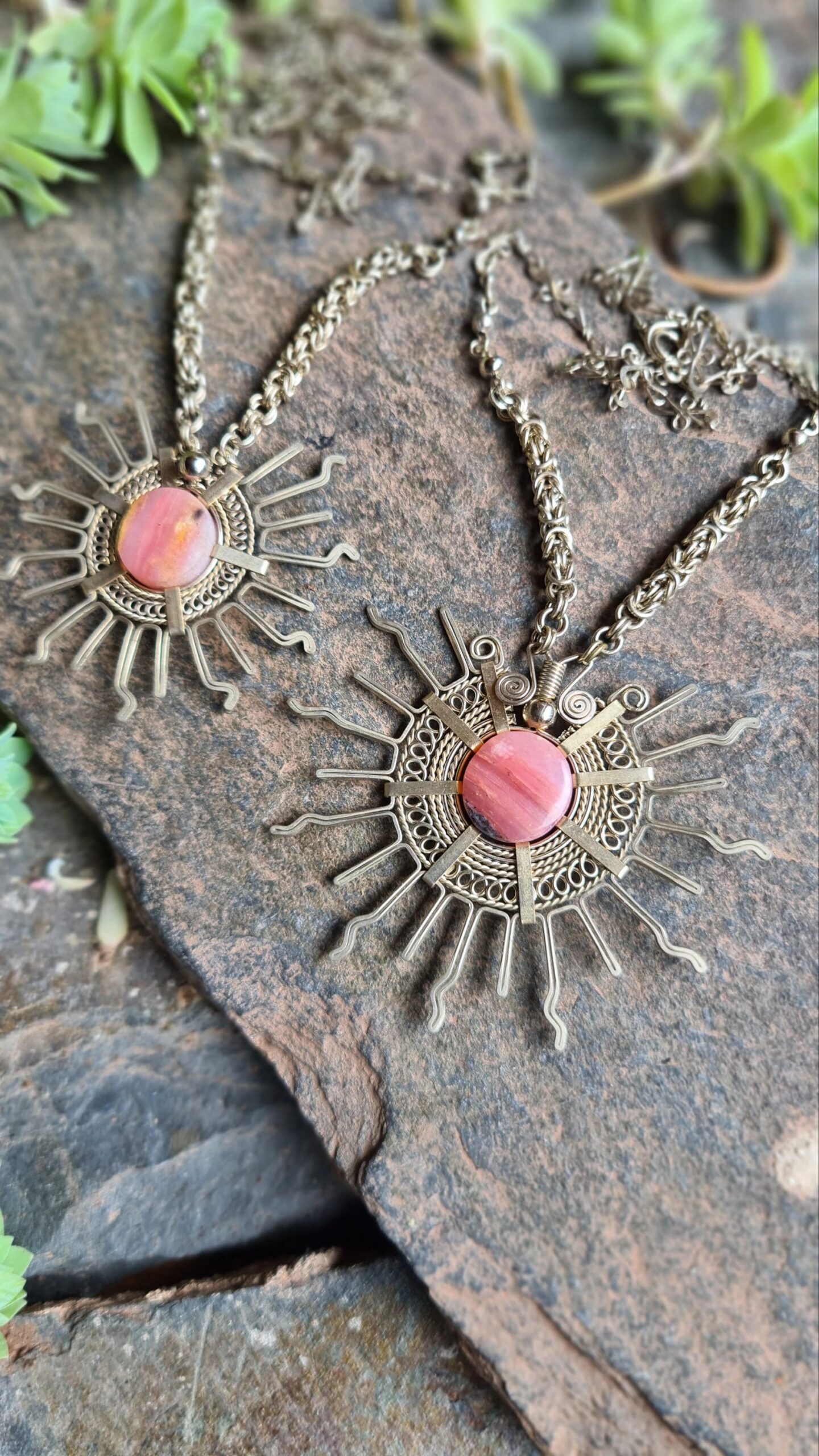 Inti Sun Rhodonite and Alpaca silver necklace