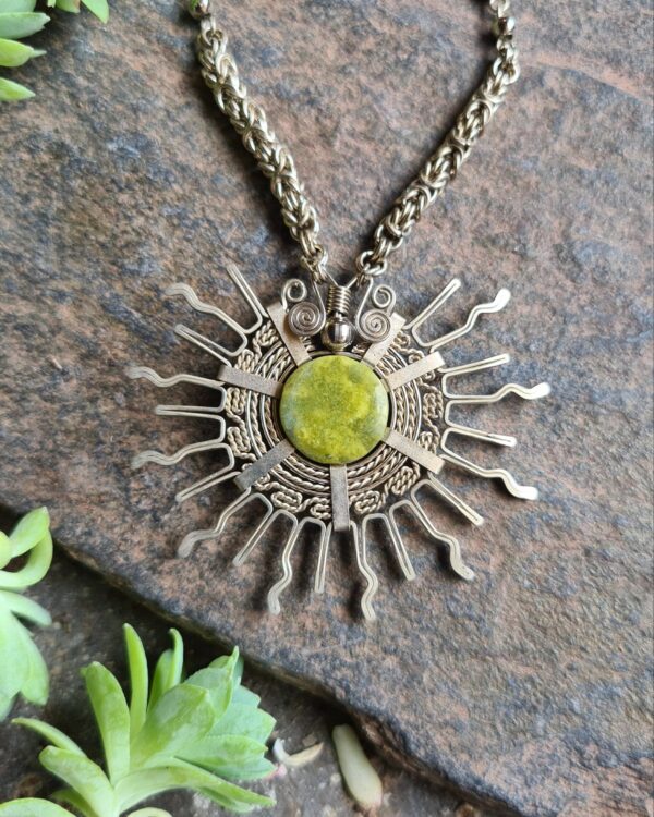 Inti Sun Serpentine and Alpaca silver necklace