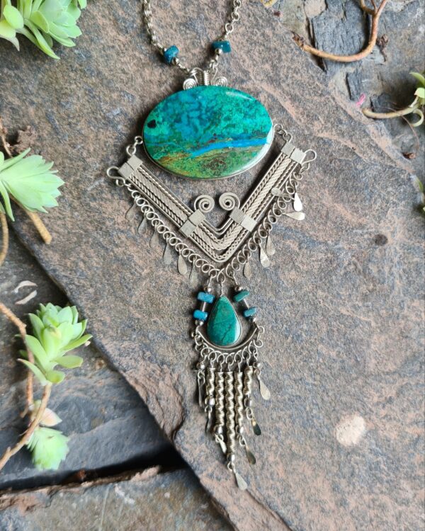 Sacred water Chrysocolla turquoise stone Alpaca Silver necklace