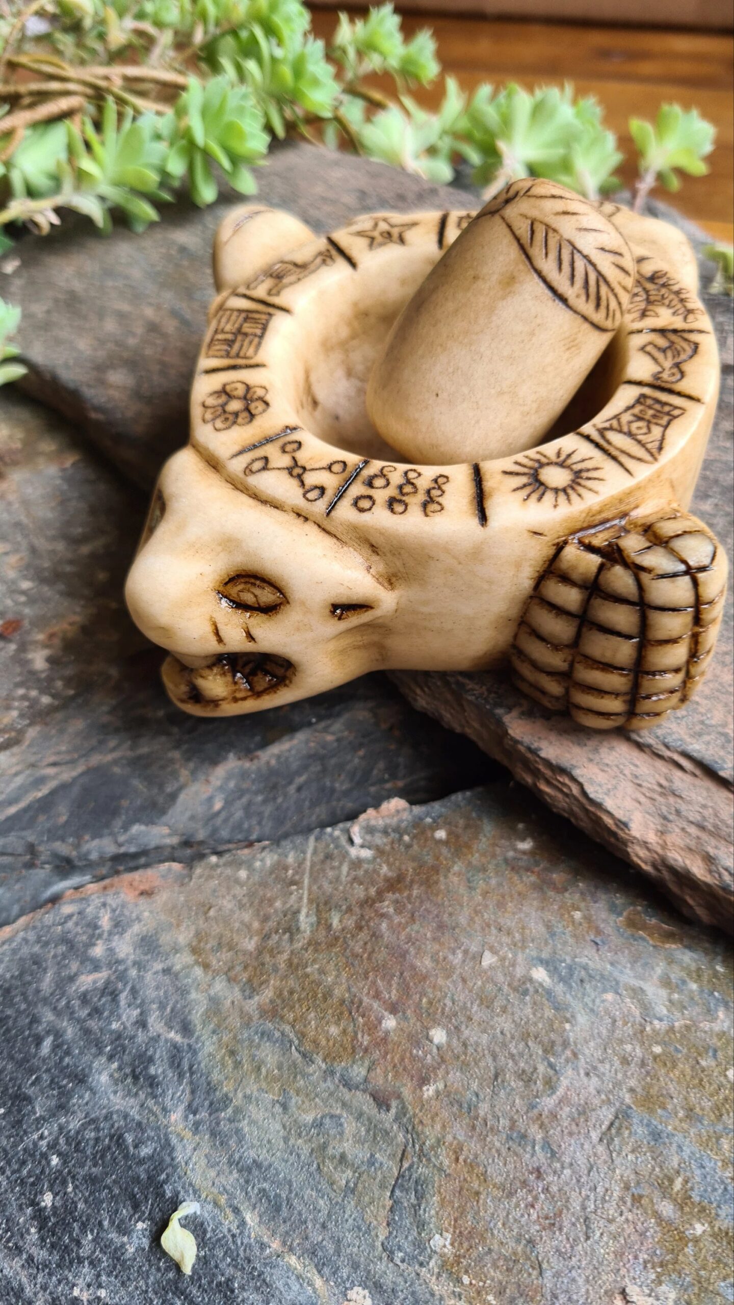 Sacred Andean Alabaster Mortar & Pestle – Hand-Carved Inca Calendar & Totems