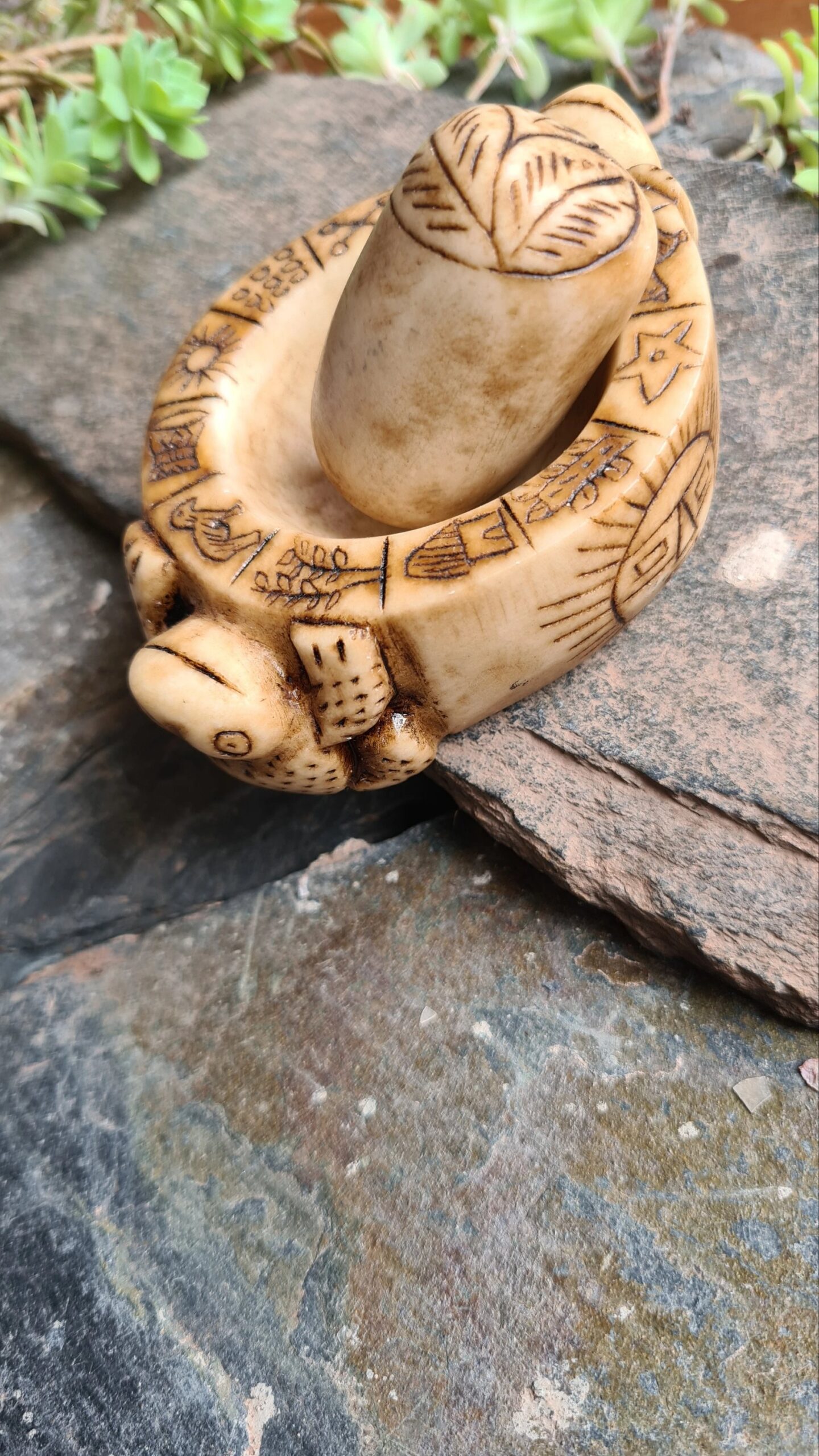 Sacred Andean Alabaster Mortar & Pestle – Hand-Carved Inca Calendar & Totems