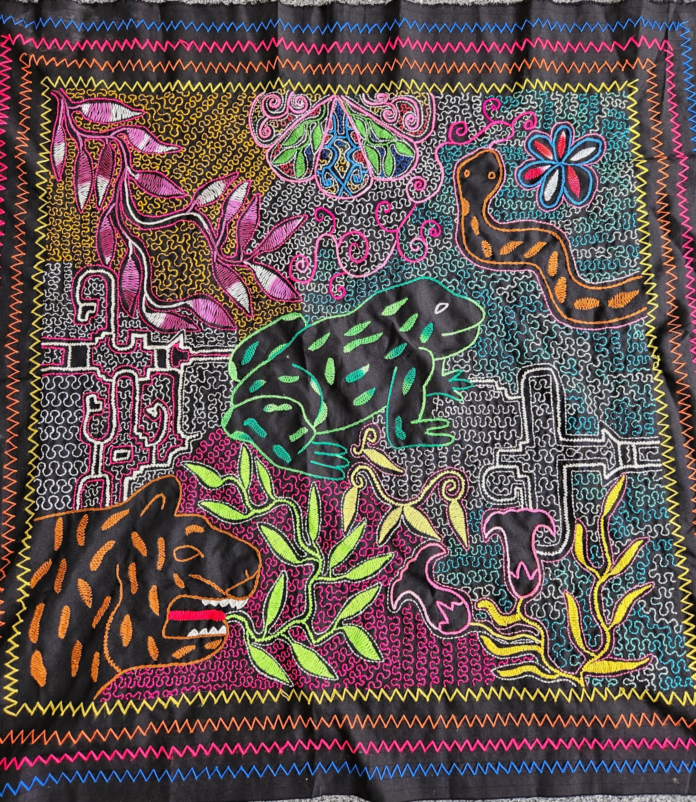 Hand embroided Shipibo tapestry