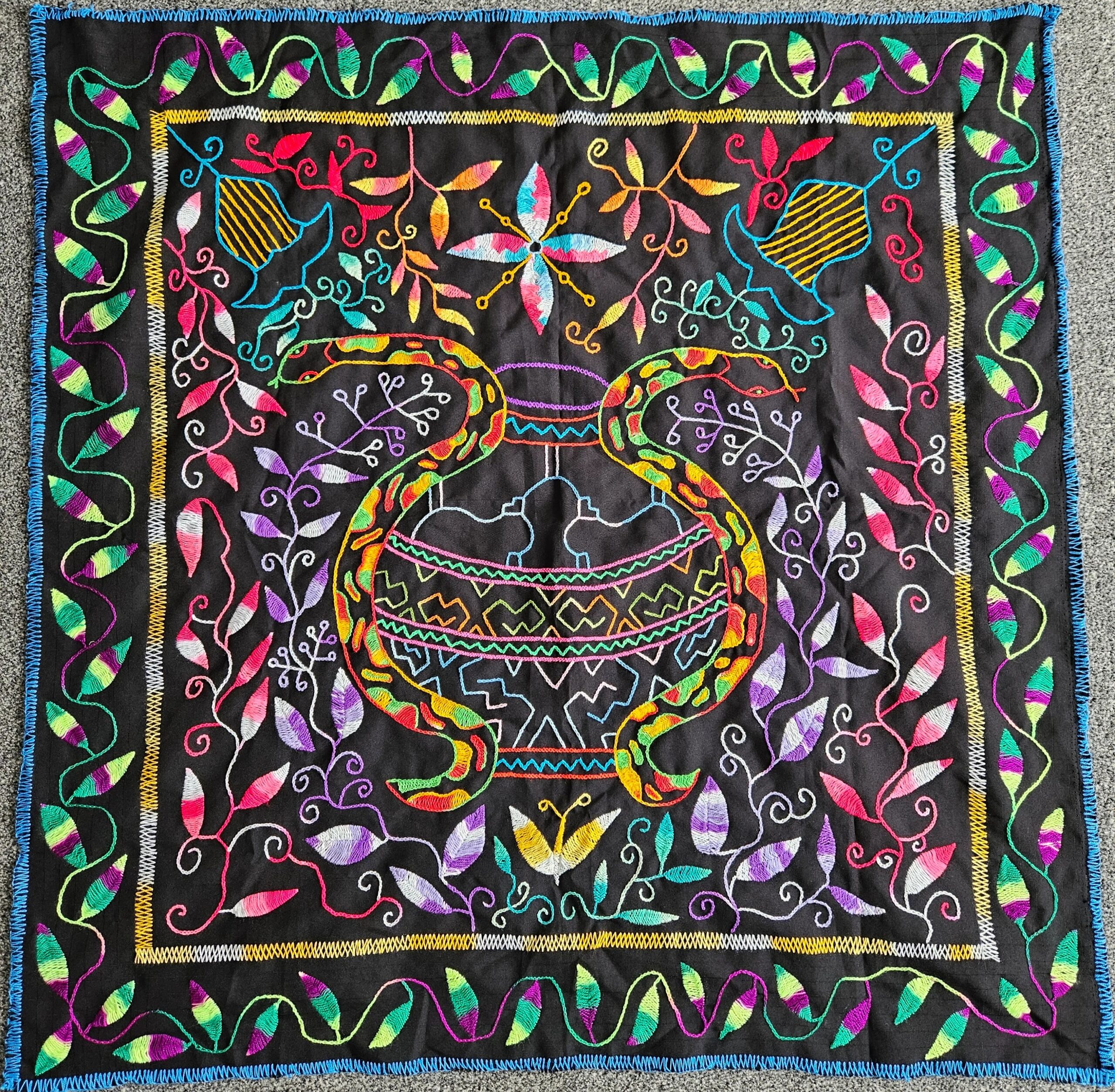 Hand embroided Shipibo tapestry
