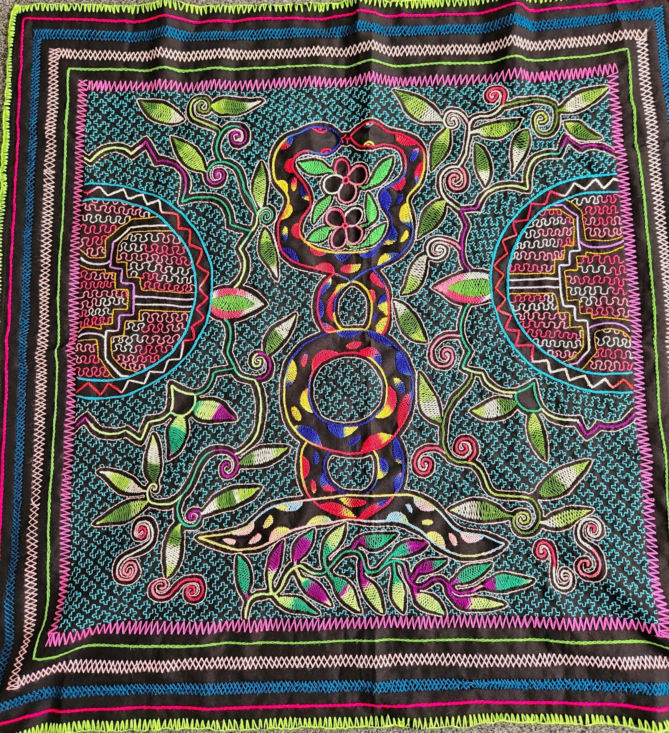Hand embroided Shipibo tapestry