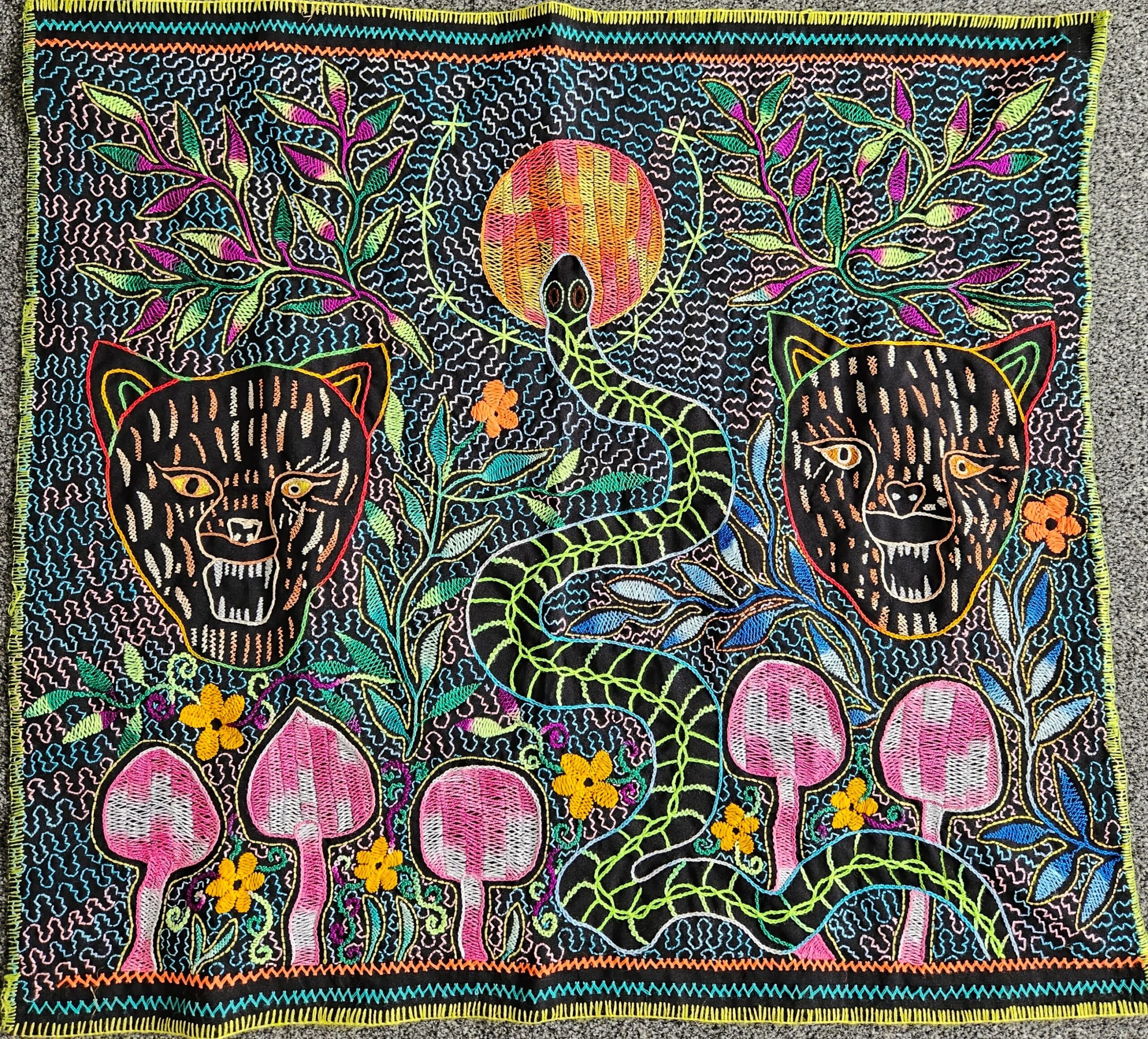 Hand embroided Shipibo tapestry