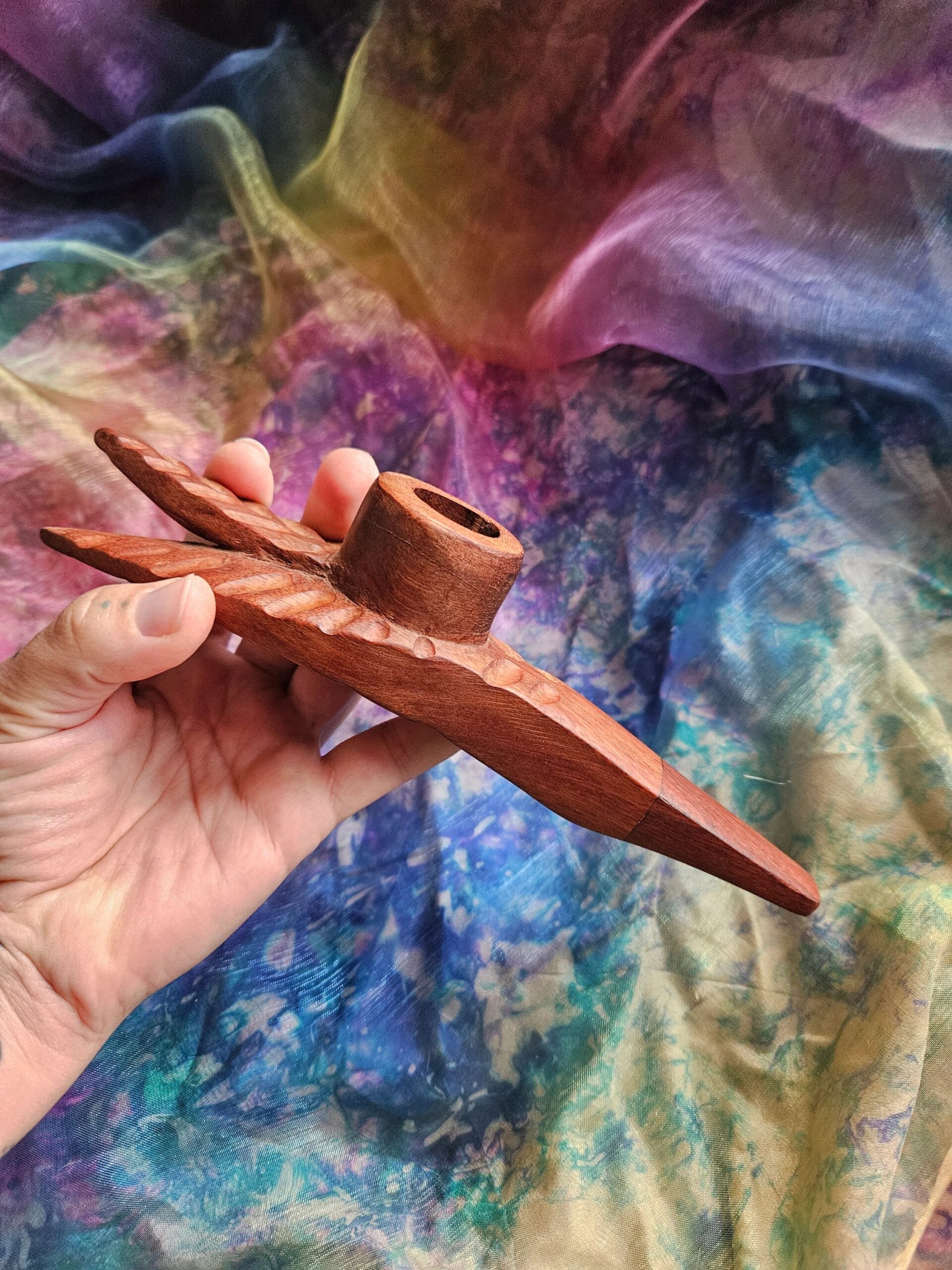 Palo Sangre wood carved Shipibo ceremonial pipe - Image 5