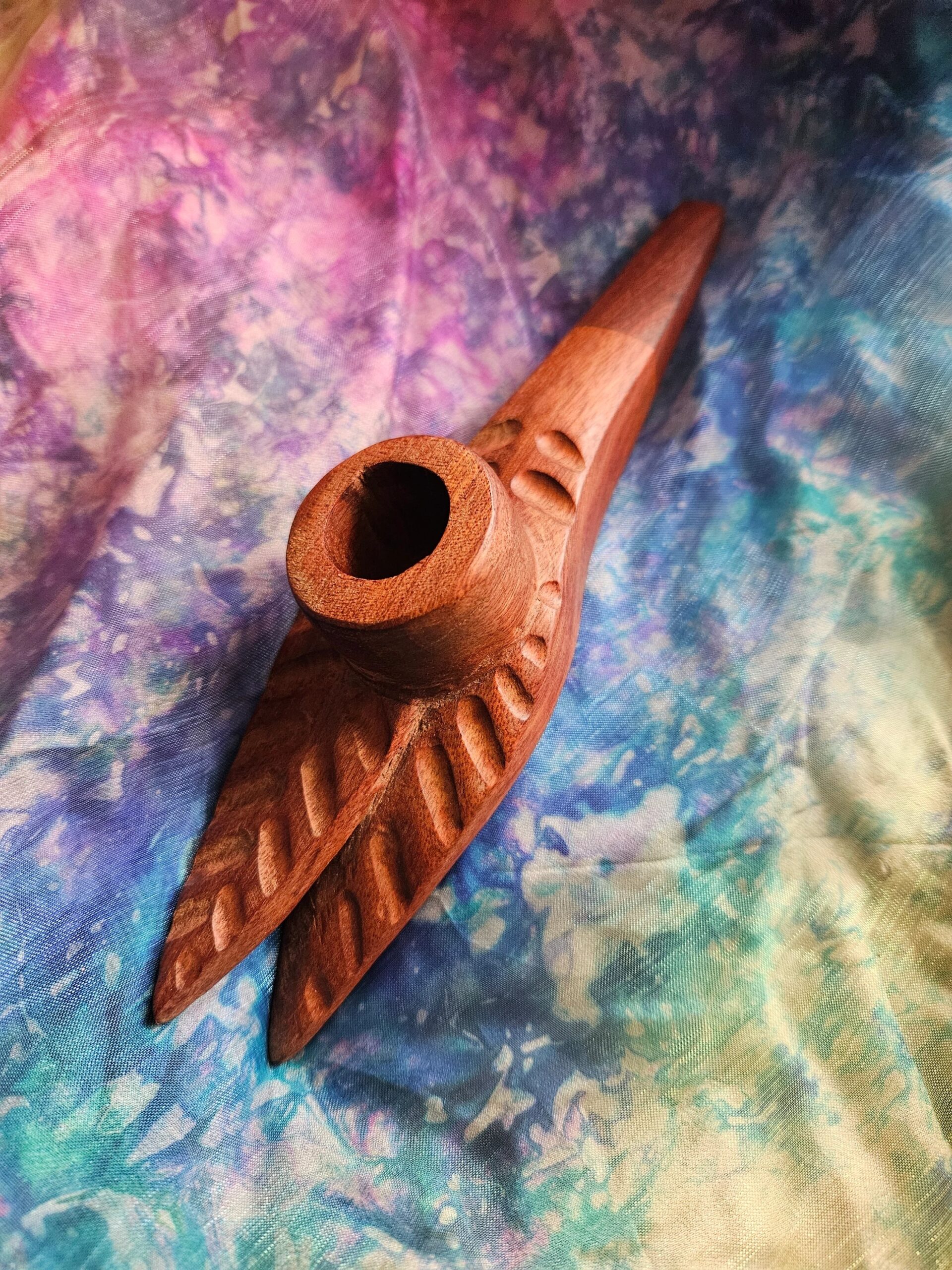 Palo Sangre wood carved Shipibo ceremonial pipe
