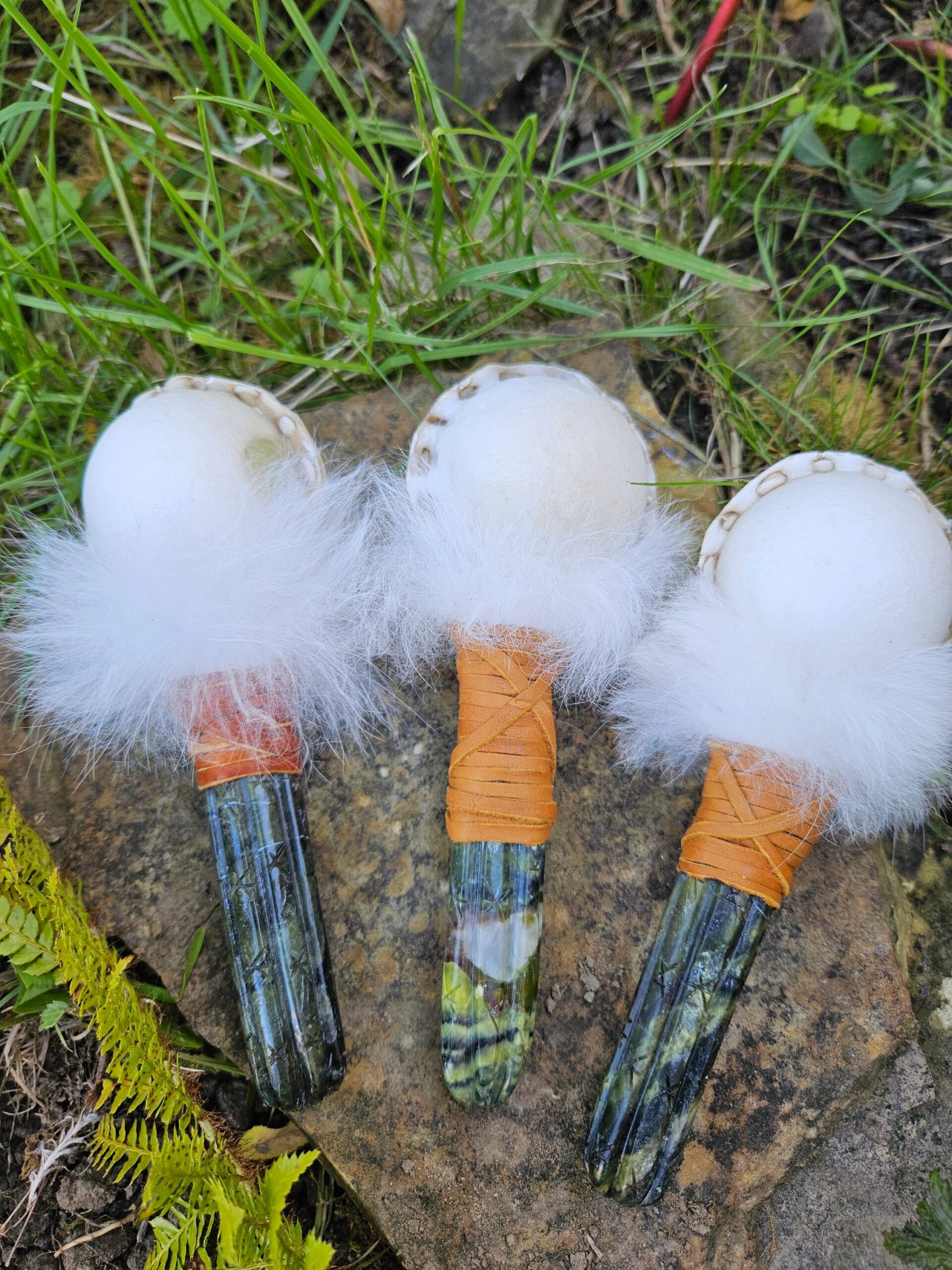 Shamanic San Pedro Wachuma Serpentine carved crystal handle rattle