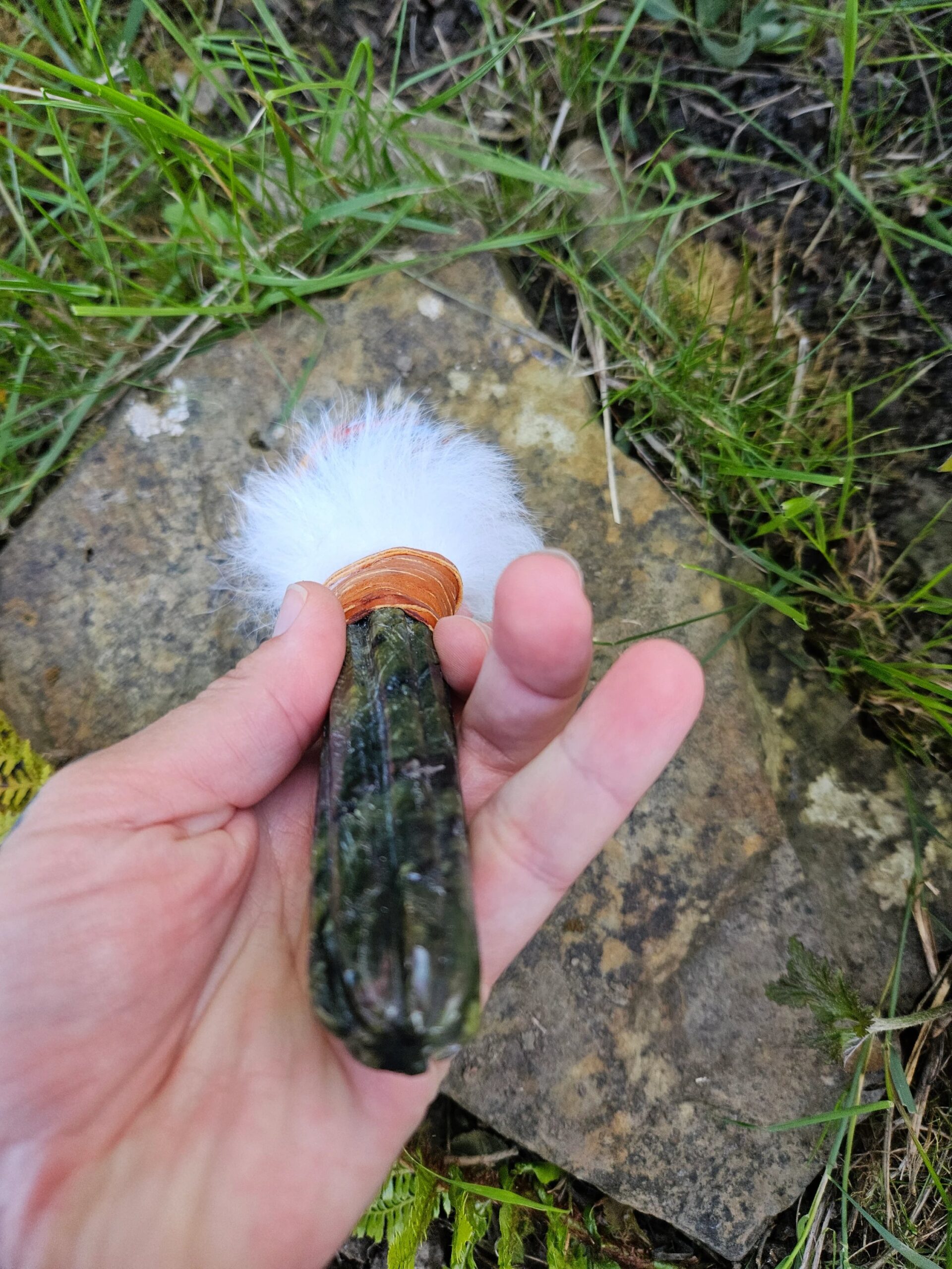Shamanic San Pedro Wachuma Serpentine carved crystal handle rattle - Image 4