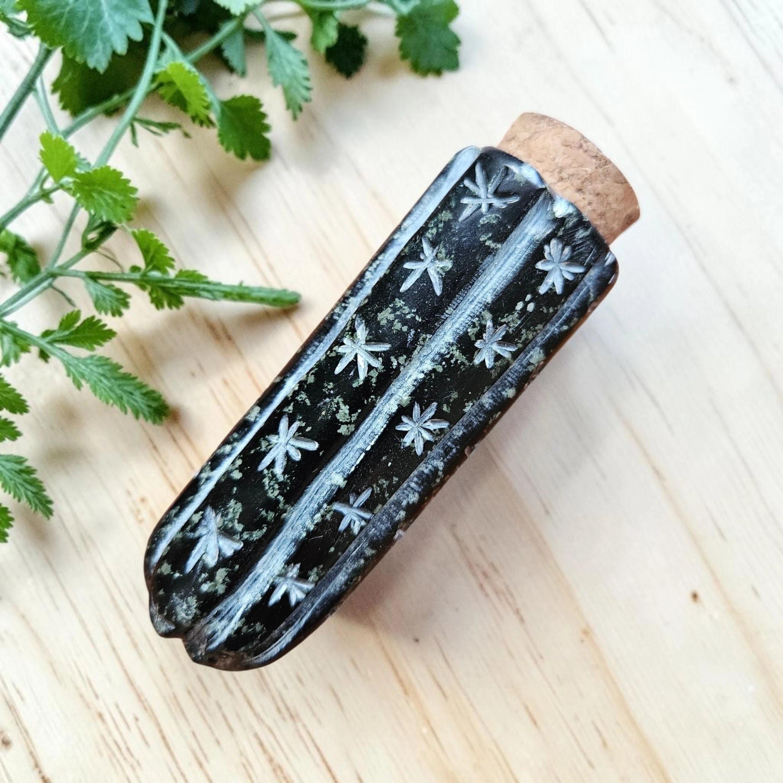Huachuma San Pedro carved serpentine stone storage